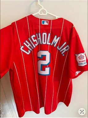 MLB Miami Marlins Red Pinstripe Chisholm Jr. #2 Jersey